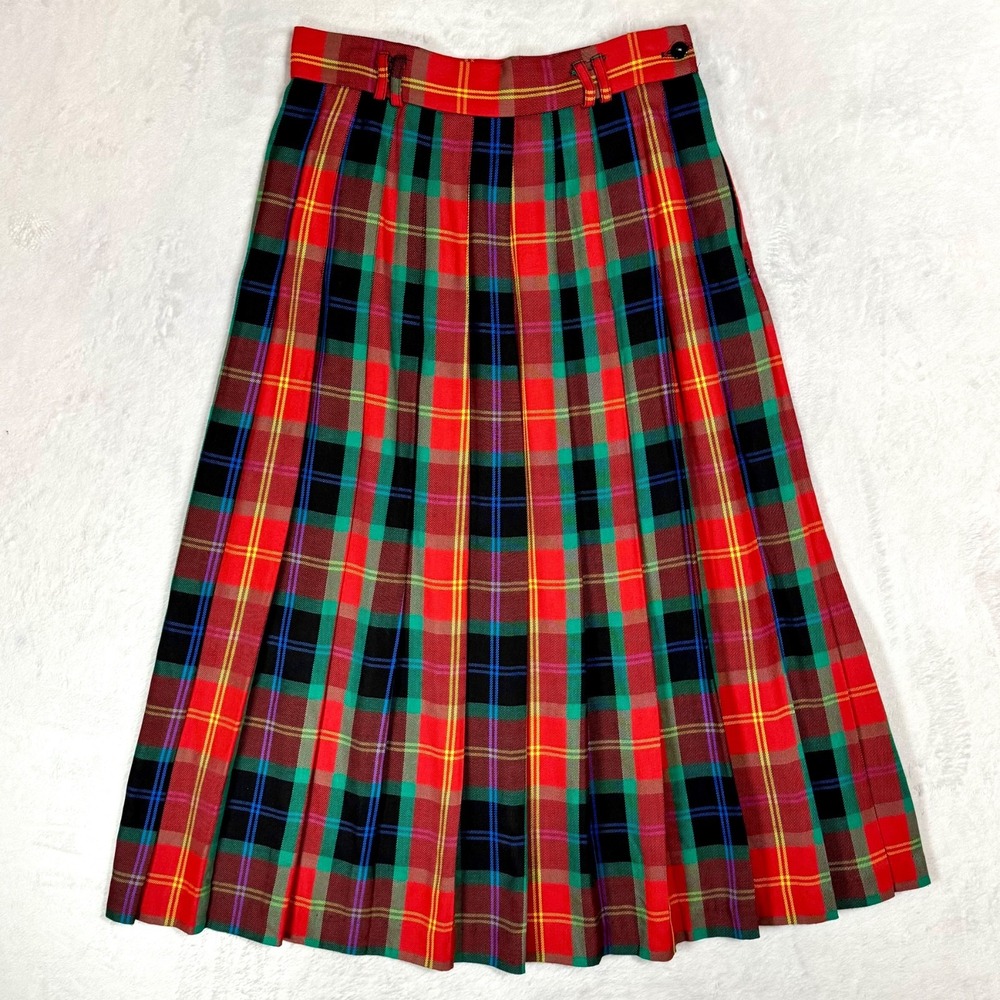 Vintage Red Tartan Pleated Midi Skirt 10 8 Royal Stewart Plaid Academia